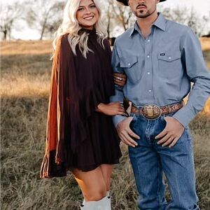 Viral Brown Dress with Ruffled Sleeves